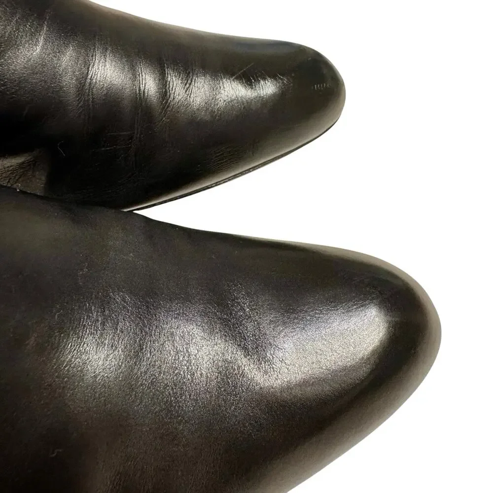 Stuart Weitzman Black Leather Ankle Boots Almond Toe Heeled Minimalist Booties